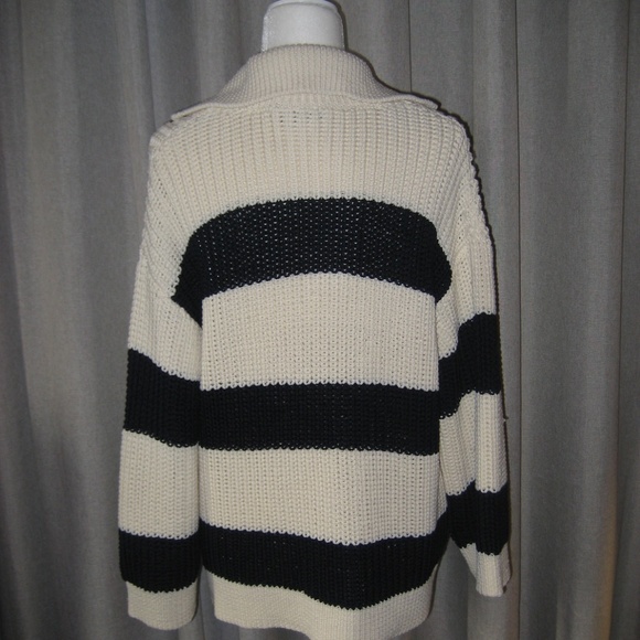 Zara Collared Oversized Stripe Sweater Pullover Black and White - Picture 2 of 3